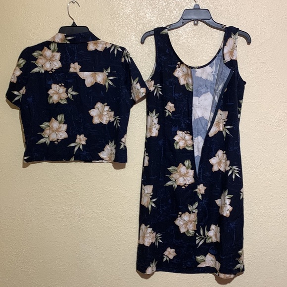 K Petite 2 pc Dress with Top Navy Blue Cream Floral Size 6P 100% Rayon - Picture 12 of 16